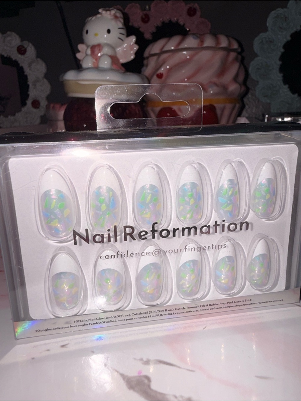 Nail Reformation Iridescent Flake French Tip Press-On Nails - White Base